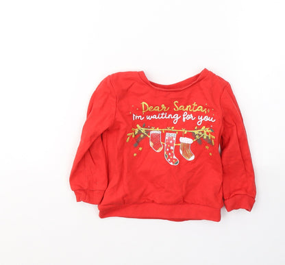 So Cute Girls Red  Cotton Pullover Casual Size 9-12 Months Round Neck Pullover - Christmas jumper