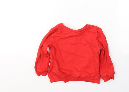 So Cute Girls Red  Cotton Pullover Casual Size 9-12 Months Round Neck Pullover - Christmas jumper