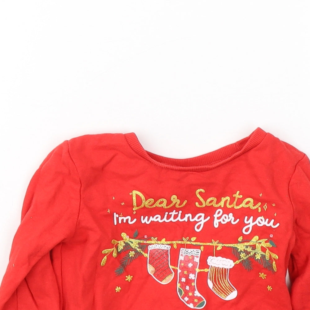 So Cute Girls Red  Cotton Pullover Casual Size 9-12 Months Round Neck Pullover - Christmas jumper
