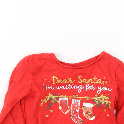 So Cute Girls Red  Cotton Pullover Casual Size 9-12 Months Round Neck Pullover - Christmas jumper