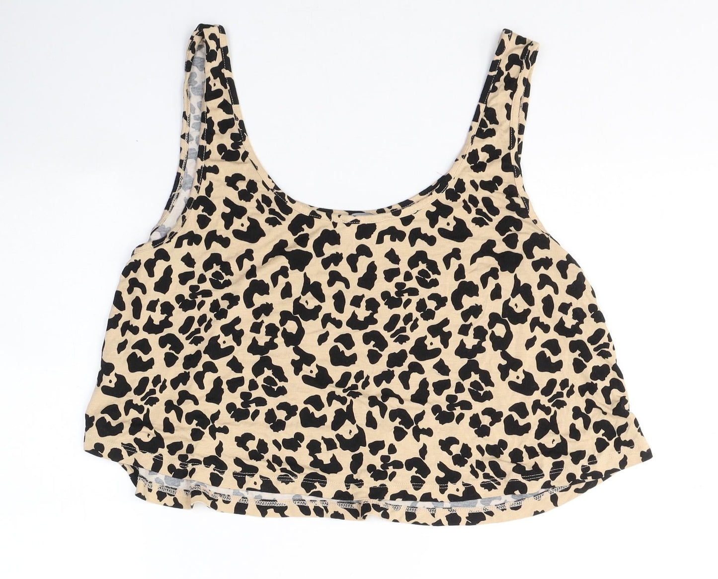 Primark Womens Beige Animal Print Viscose Cropped Tank Size L Round Neck
