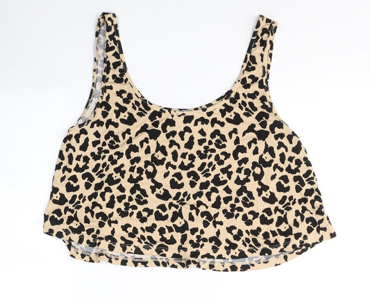 Primark Womens Beige Animal Print Viscose Cropped Tank Size L Round Neck