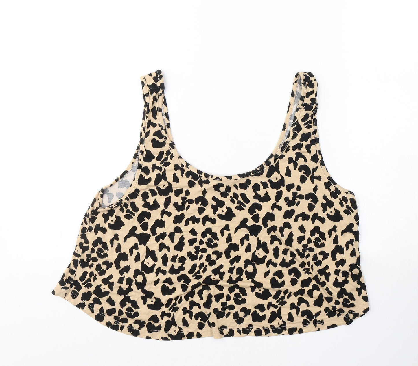 Primark Womens Beige Animal Print Viscose Cropped Tank Size L Round Neck