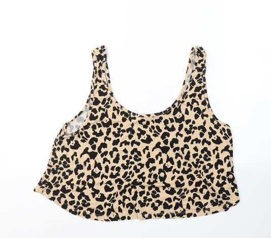 Primark Womens Beige Animal Print Viscose Cropped Tank Size L Round Neck
