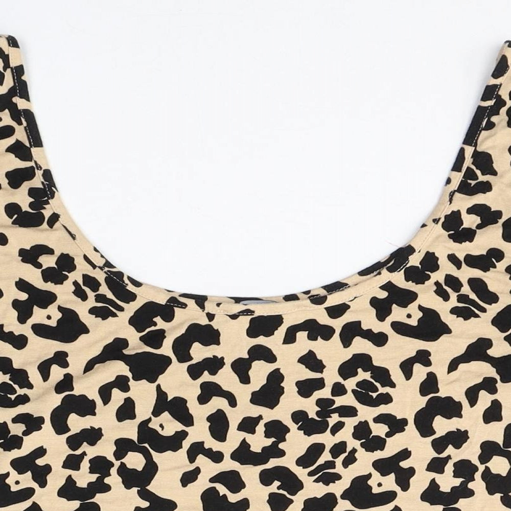 Primark Womens Beige Animal Print Viscose Cropped Tank Size L Round Neck