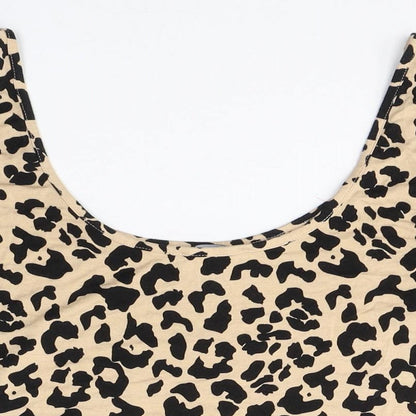 Primark Womens Beige Animal Print Viscose Cropped Tank Size L Round Neck