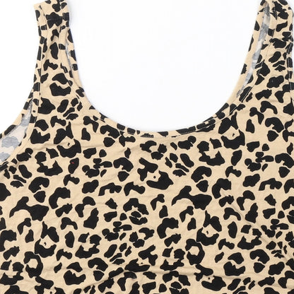 Primark Womens Beige Animal Print Viscose Cropped Tank Size L Round Neck
