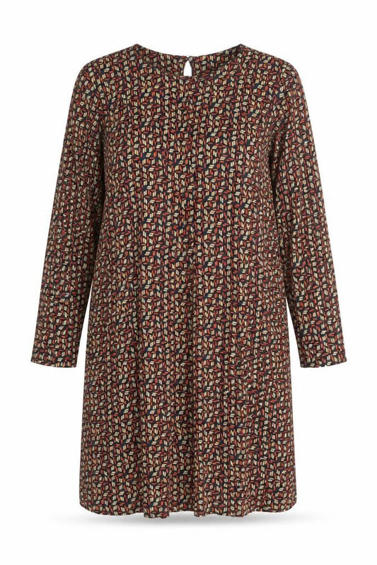 United Colors of Benetton Womens Multicoloured Geometric Viscose A-Line  Size S  Round Neck Button