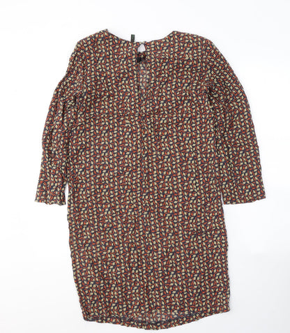 United Colors of Benetton Womens Multicoloured Geometric Viscose A-Line  Size S  Round Neck Button