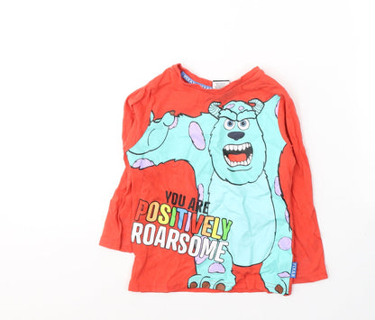 Disney Pixar Boys Red  Cotton Basic T-Shirt Size 2-3 Years Round Neck Pullover - Monsters Inc