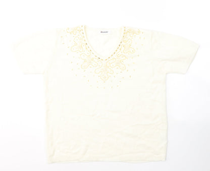 Damart Womens White  Acrylic Jersey T-Shirt Size 12 V-Neck