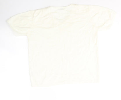 Damart Womens White  Acrylic Jersey T-Shirt Size 12 V-Neck