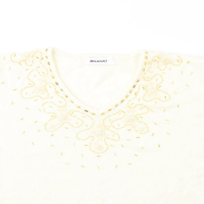 Damart Womens White  Acrylic Jersey T-Shirt Size 12 V-Neck