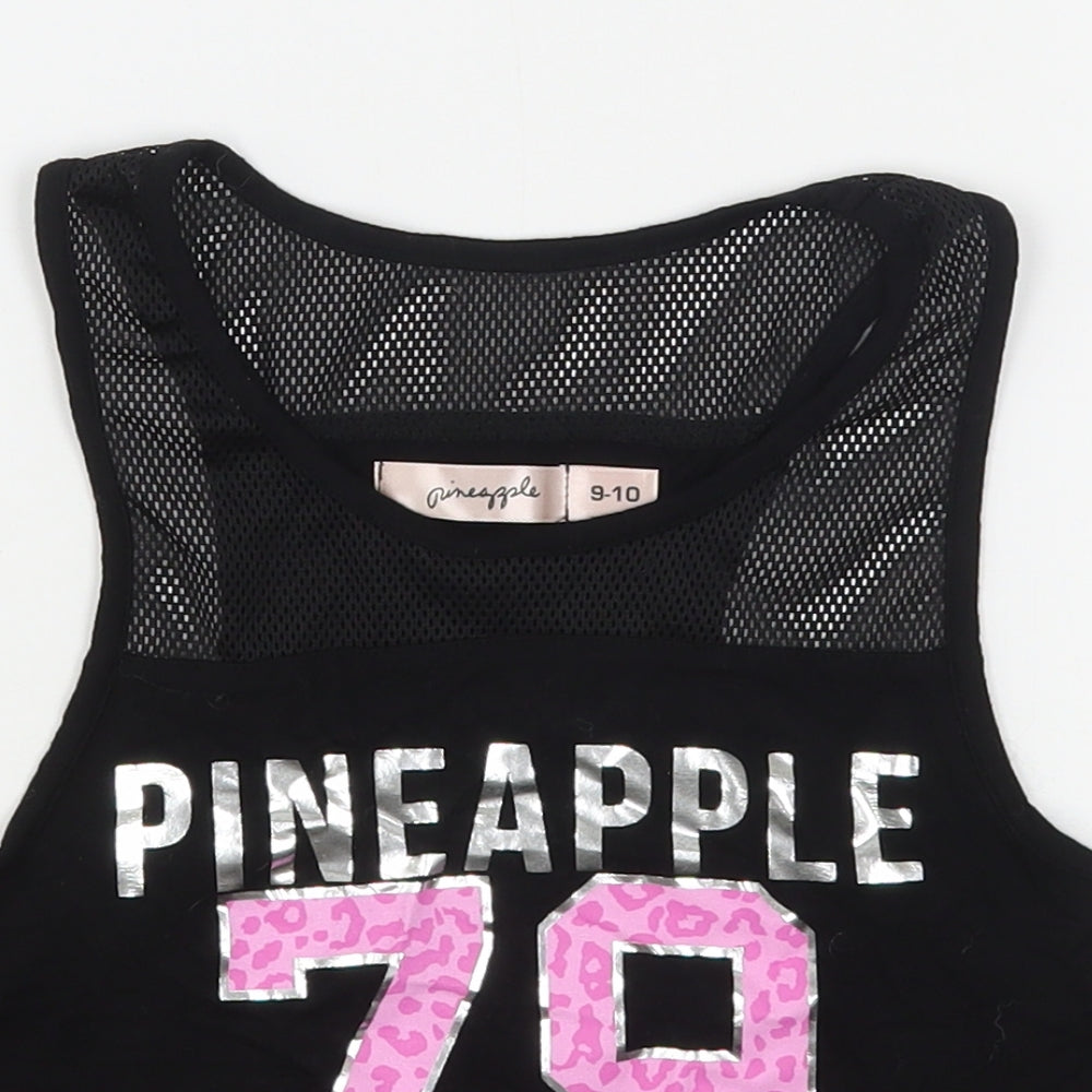Pineapple  Girls Black Animal Print Viscose Basic Tank Size 9-10 Years Round Neck