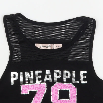Pineapple  Girls Black Animal Print Viscose Basic Tank Size 9-10 Years Round Neck