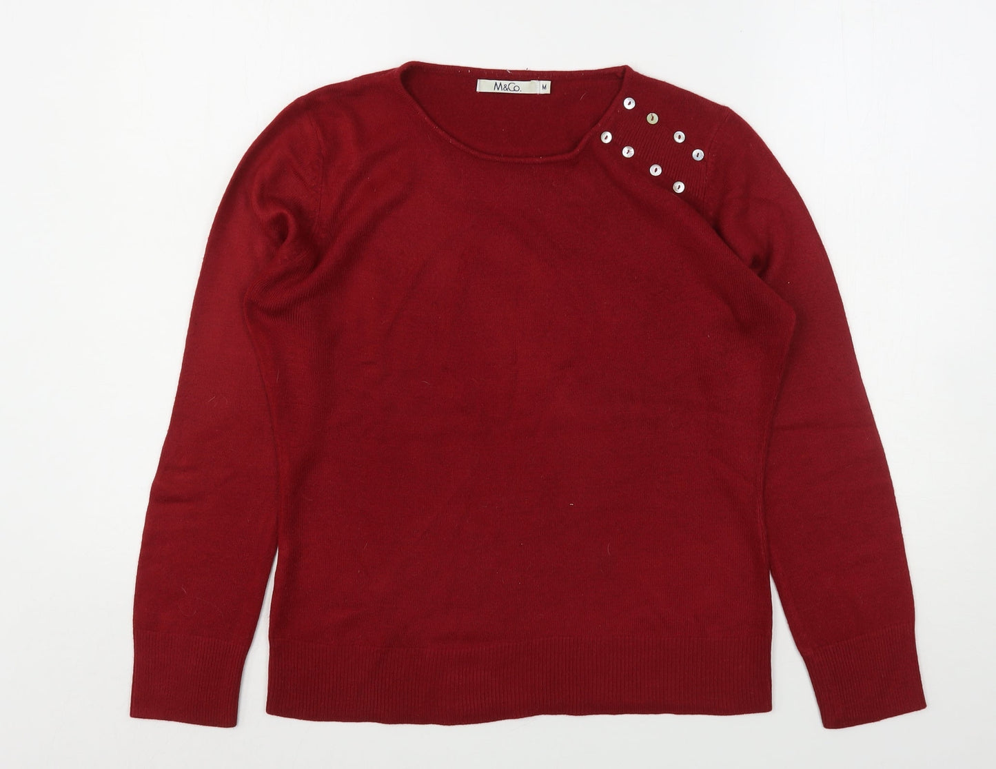Womens UK Size M M&Co Red Pullover Jumper