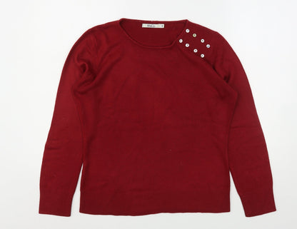 Womens UK Size M M&Co Red Pullover Jumper