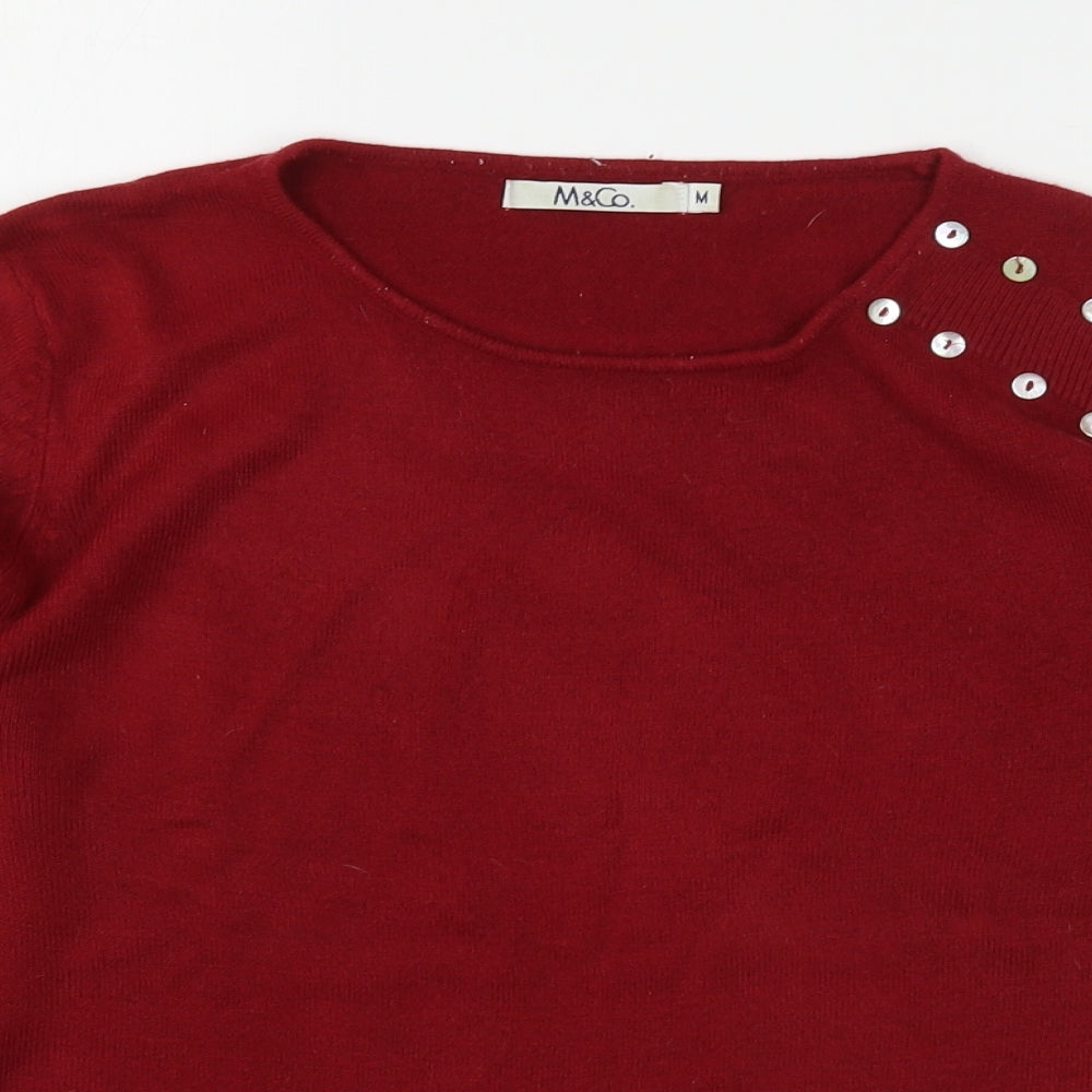Womens UK Size M M&Co Red Pullover Jumper