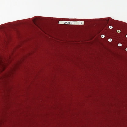 Womens UK Size M M&Co Red Pullover Jumper