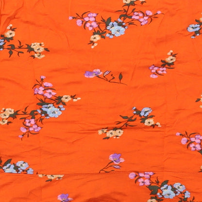 Primark Womens Orange Floral Viscose Basic Blouse Size 12 V-Neck