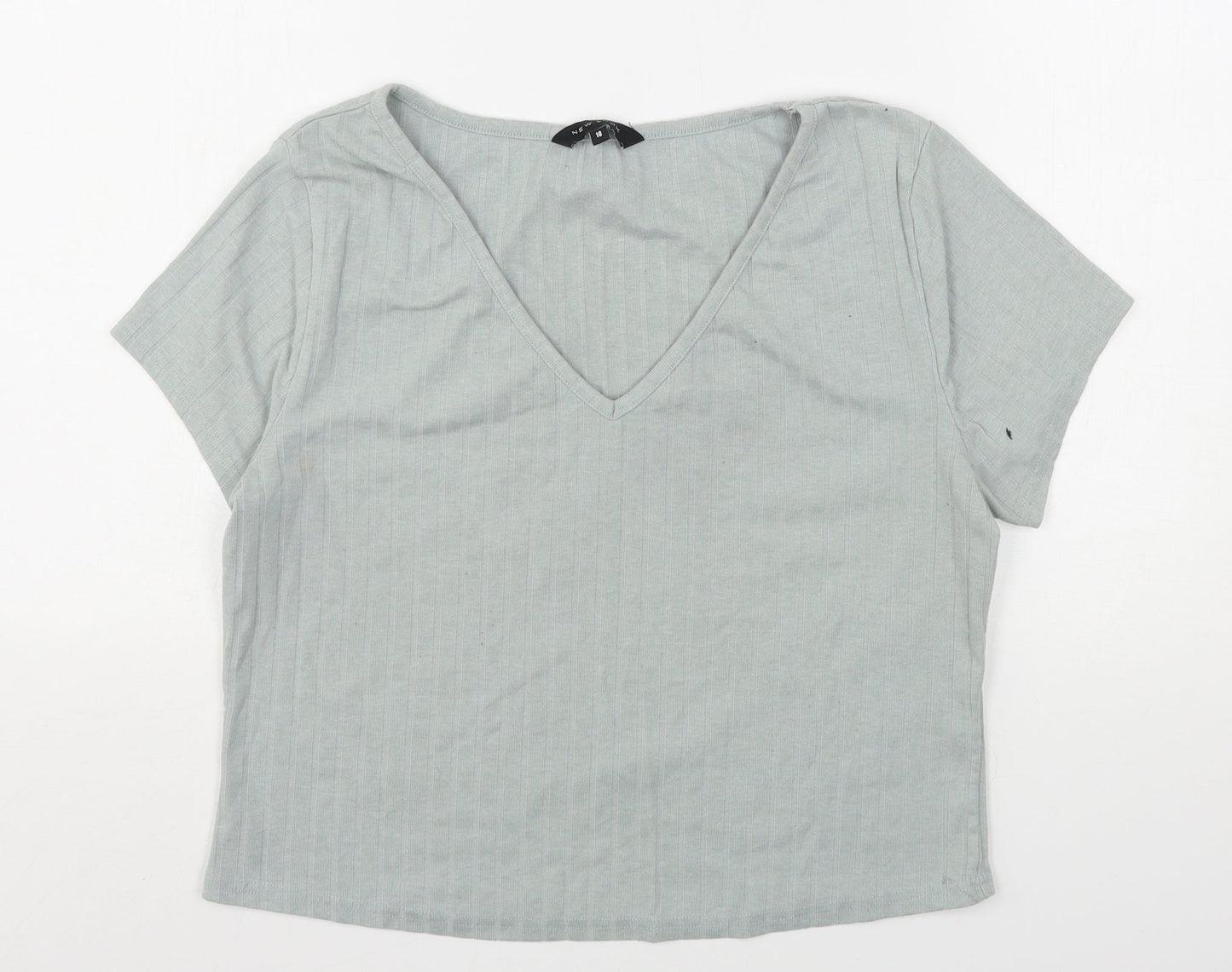 Womens UK Size 18 New Look Green Cropped T-Shirt