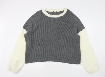 Boohoo Womens Grey Round Neck  Acrylic Pullover Jumper Size L
