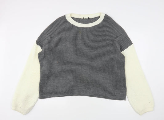 Boohoo Womens Grey Round Neck  Acrylic Pullover Jumper Size L