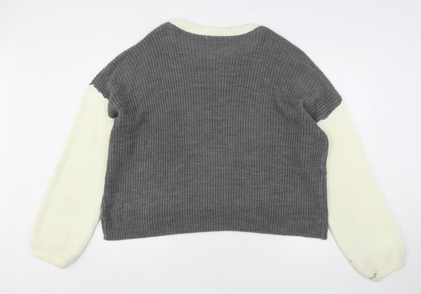 Boohoo Womens Grey Round Neck  Acrylic Pullover Jumper Size L