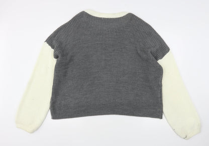 Boohoo Womens Grey Round Neck  Acrylic Pullover Jumper Size L