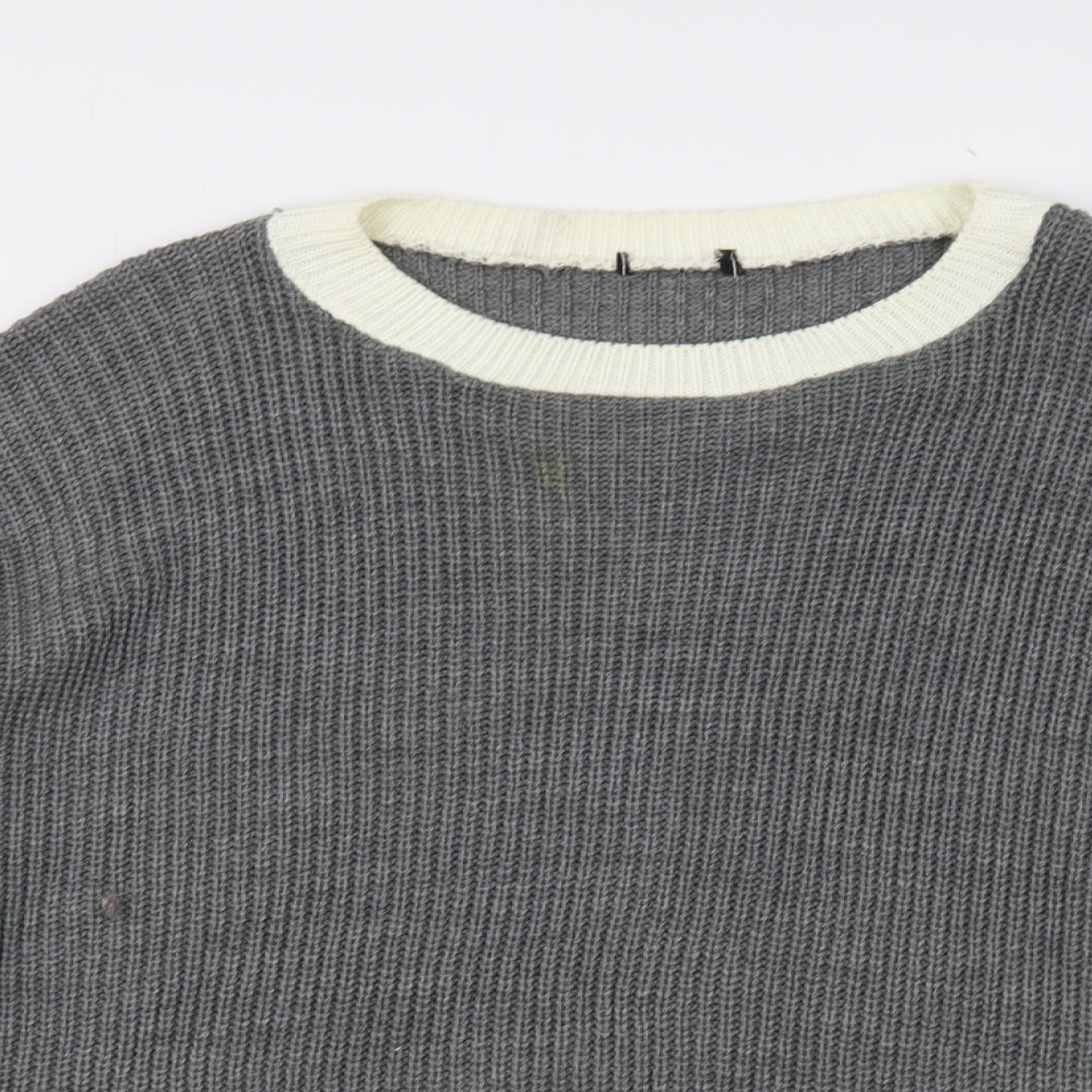 Boohoo Womens Grey Round Neck  Acrylic Pullover Jumper Size L