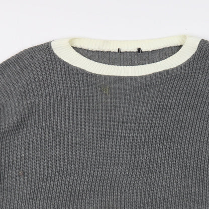 Boohoo Womens Grey Round Neck  Acrylic Pullover Jumper Size L