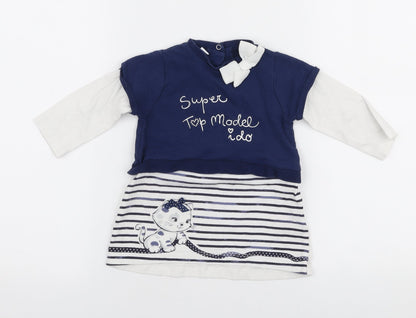 Mini Conf Girls Multicoloured Striped 100% Cotton A-Line  Size 12-18 Months  Round Neck Snap - Cat