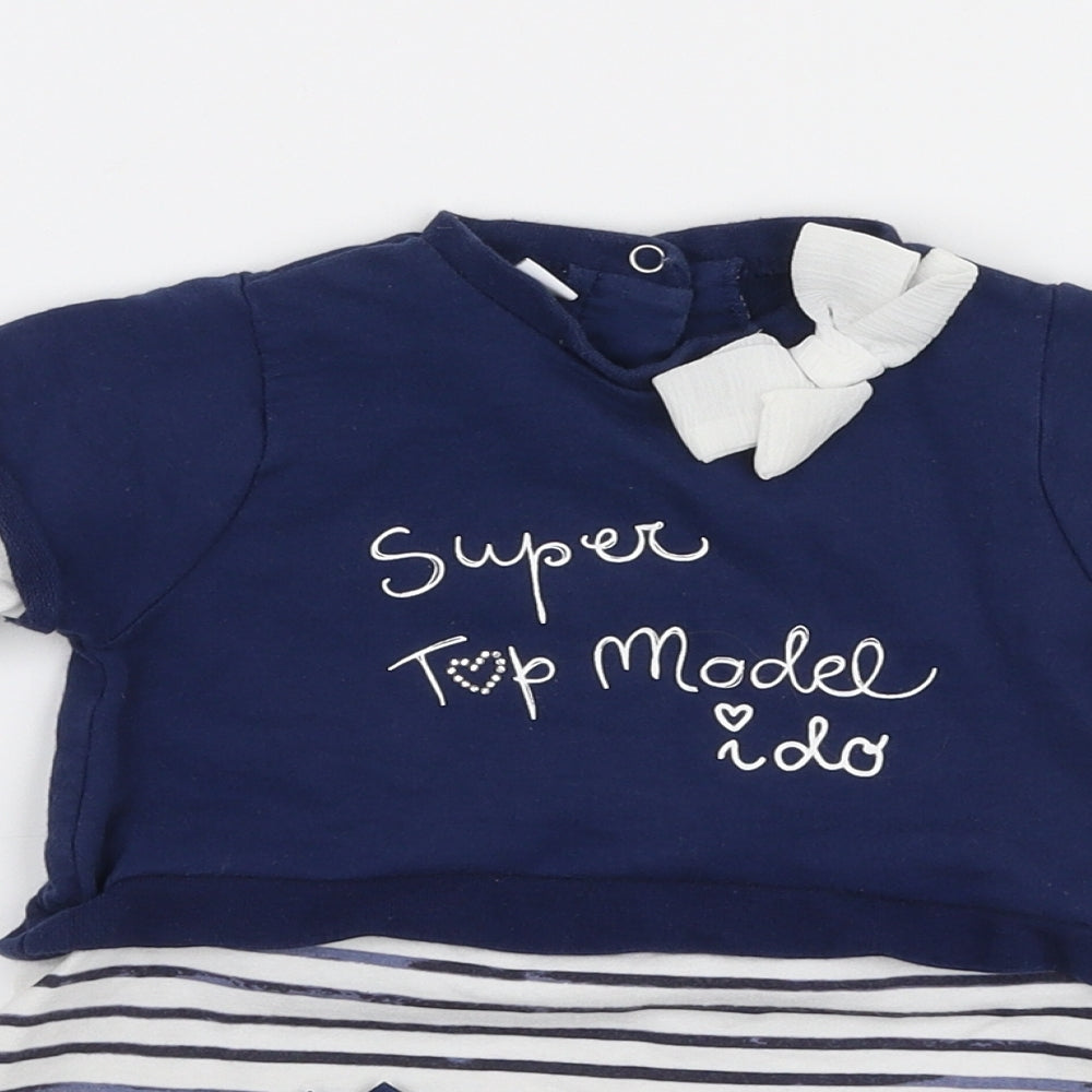 Mini Conf Girls Multicoloured Striped 100% Cotton A-Line  Size 12-18 Months  Round Neck Snap - Cat