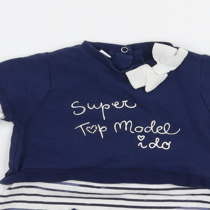 Mini Conf Girls Multicoloured Striped 100% Cotton A-Line  Size 12-18 Months  Round Neck Snap - Cat