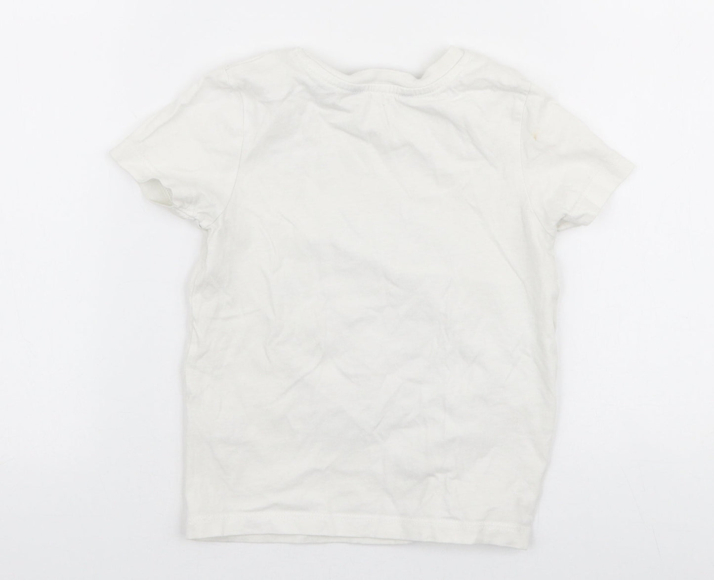 George Boys White  100% Cotton Jersey T-Shirt Size 18-24 Months Round Neck Pullover - Dinosaur