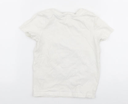 George Boys White  100% Cotton Jersey T-Shirt Size 18-24 Months Round Neck Pullover - Dinosaur