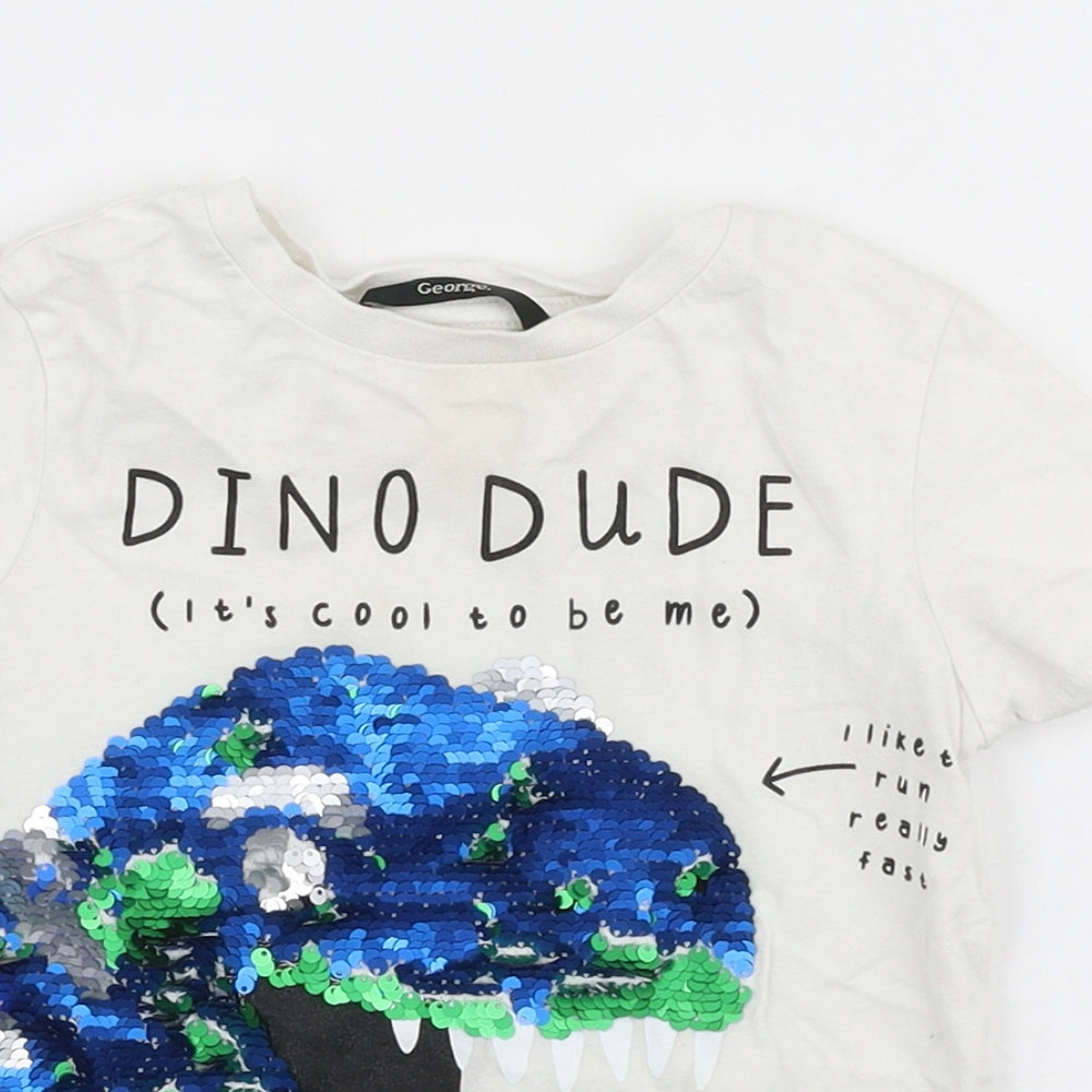 George Boys White  100% Cotton Jersey T-Shirt Size 18-24 Months Round Neck Pullover - Dinosaur