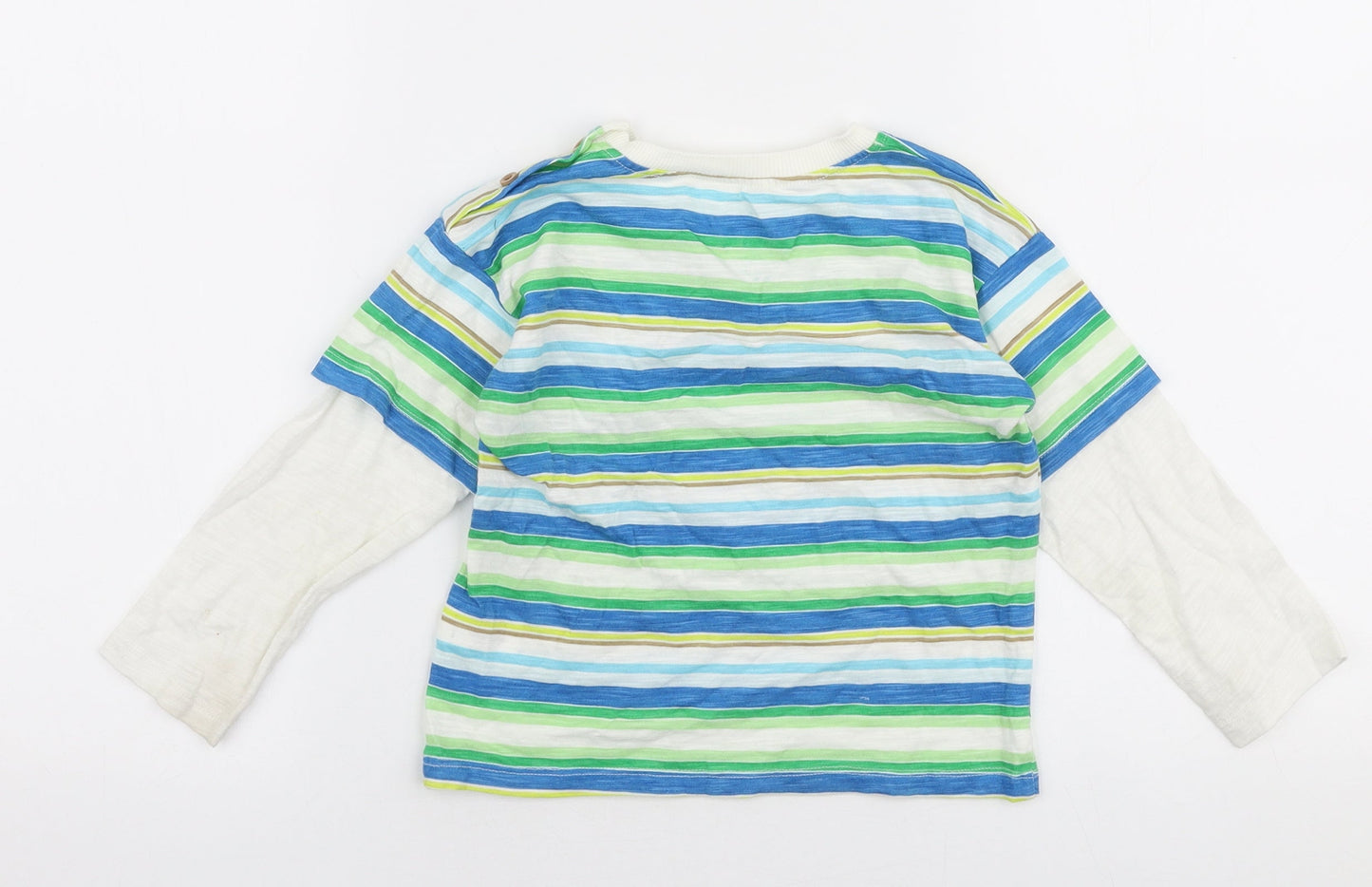 Leigh Tucker Boys Multicoloured Striped 100% Cotton Jersey T-Shirt Size 3-4 Years Round Neck Pullover
