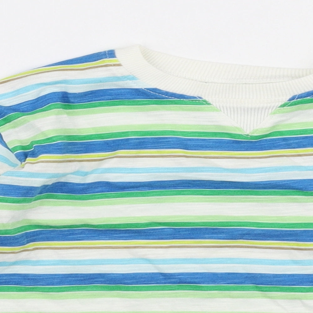 Leigh Tucker Boys Multicoloured Striped 100% Cotton Jersey T-Shirt Size 3-4 Years Round Neck Pullover