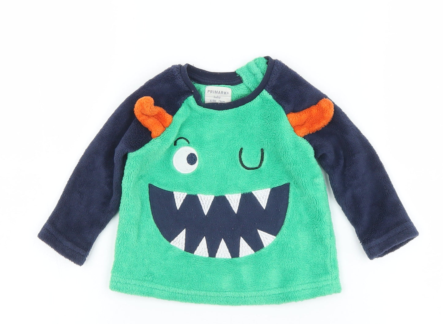 Primark Boys Green Solid Polyester Robe Pyjama Top Size 6-9 Months  Button - Monster
