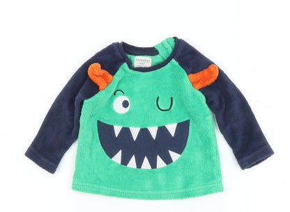 Primark Boys Green Solid Polyester Robe Pyjama Top Size 6-9 Months  Button - Monster