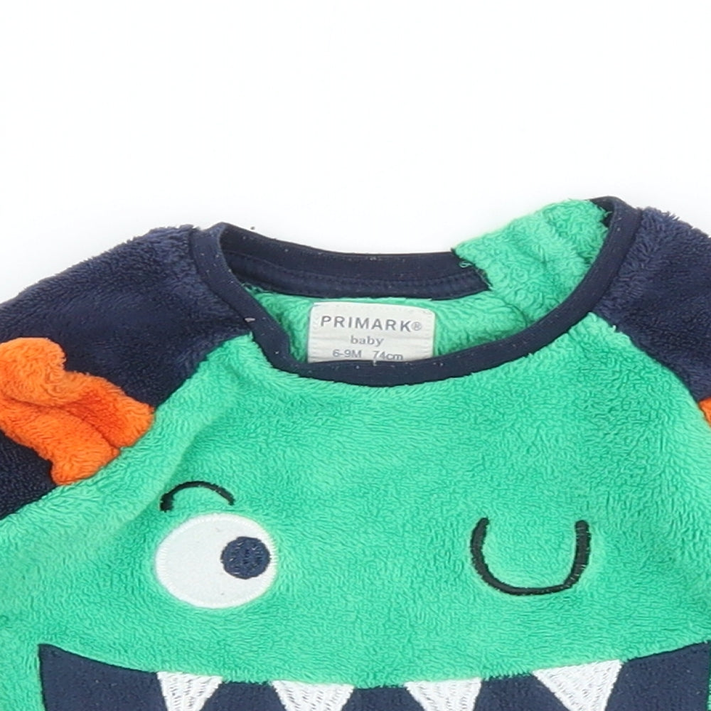 Primark Boys Green Solid Polyester Robe Pyjama Top Size 6-9 Months  Button - Monster