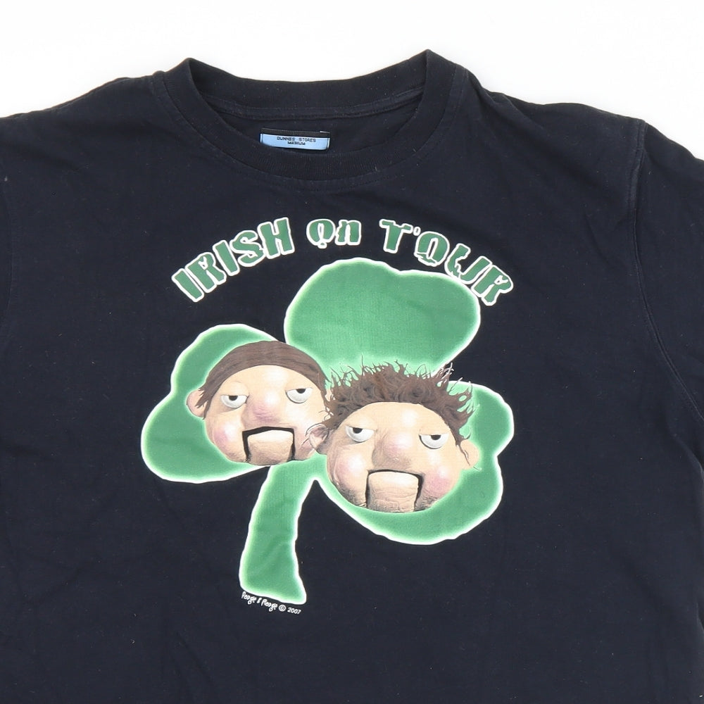 Dunnes Stores Mens Black  Cotton  T-Shirt Size M Crew Neck  - Irish