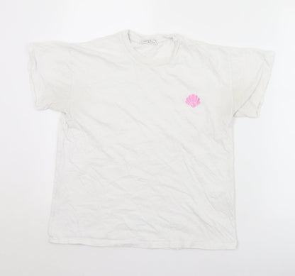 Megan Ellaby Womens White  Cotton Basic T-Shirt Size XS Crew Neck