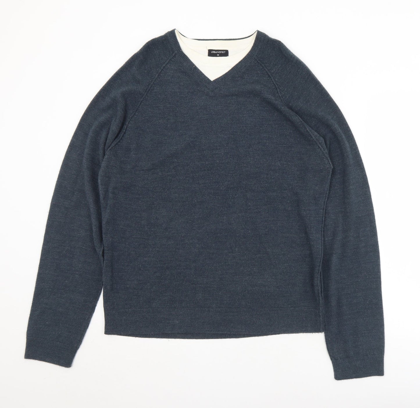 UrbanSpirit Mens Blue V-Neck  Acrylic Pullover Jumper Size M