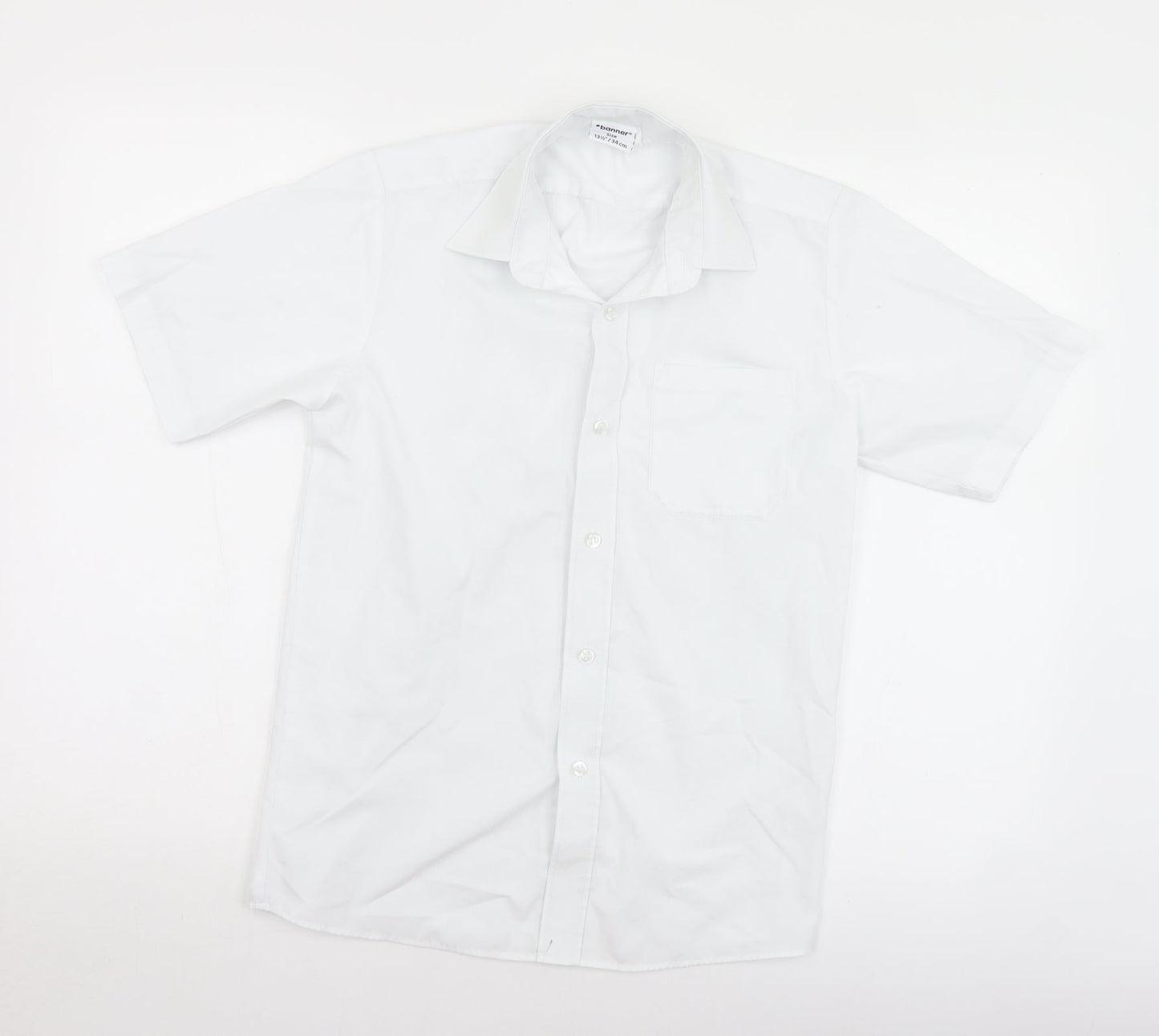 Banner Mens White  Polyester  Button-Up Size 13.5 Collared Button