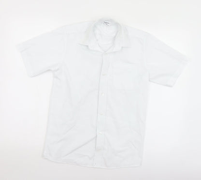 Banner Mens White  Polyester  Button-Up Size 13.5 Collared Button
