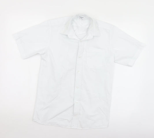 Banner Mens White  Polyester  Button-Up Size 13.5 Collared Button