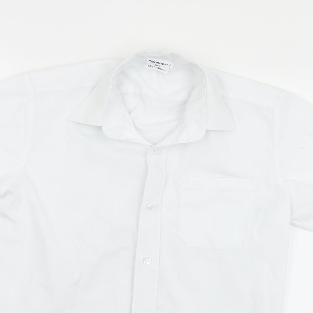 Banner Mens White  Polyester  Button-Up Size 13.5 Collared Button