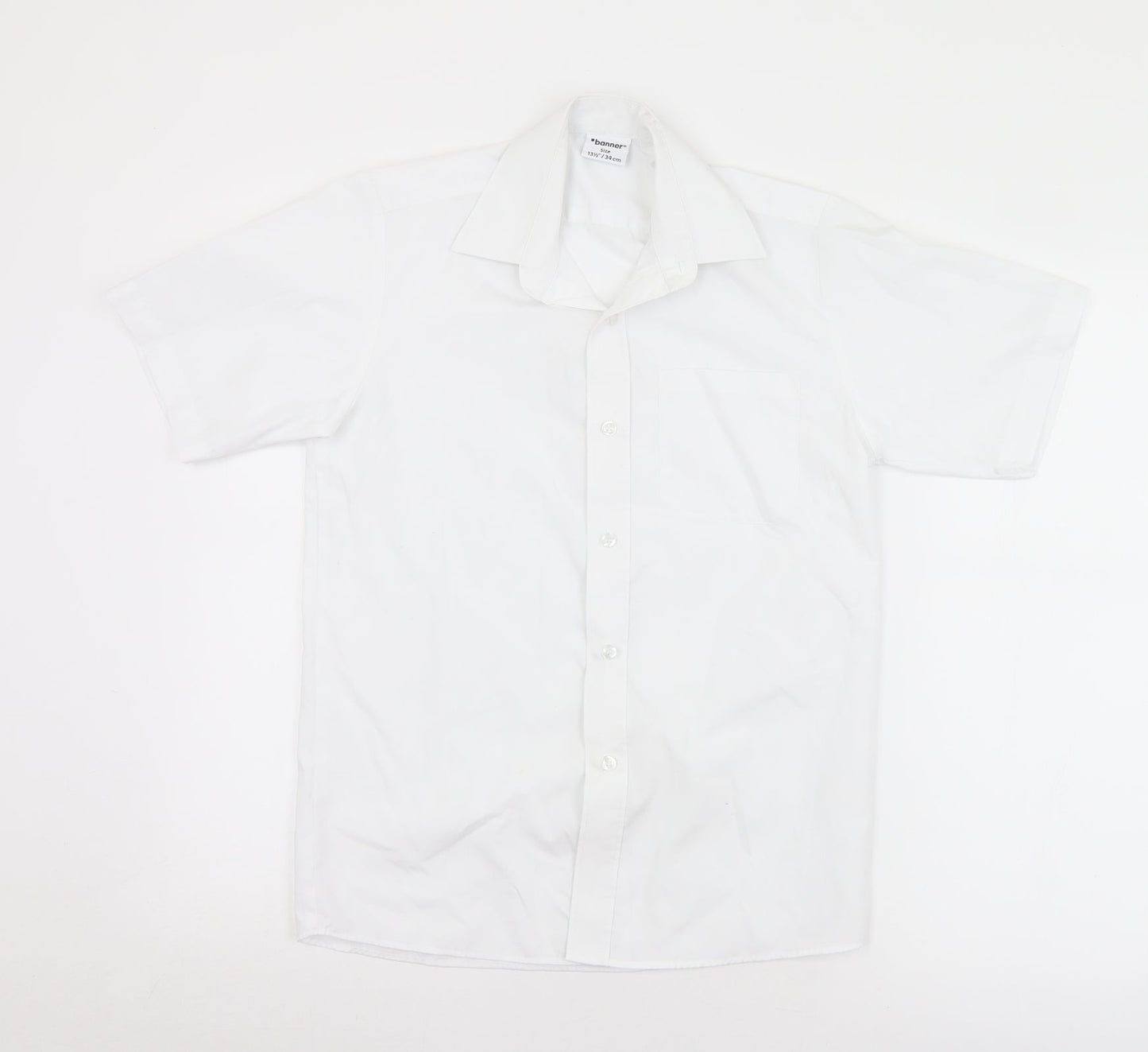 Banner Mens White  Polyester  Button-Up Size 13.5 Collared Button